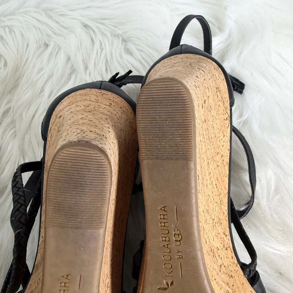 Koolaburra by UGG Black‎ Strappy Cork Wedge Sandals FD1117A Womens 7.5